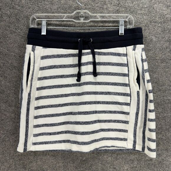 Jones New York Skort Women M Medium White Striped A-Line Midi Drawstring Cotton - Picture 1 of 8